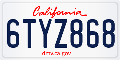 CA license plate 6TYZ868