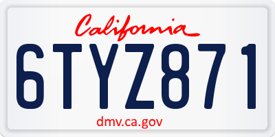 CA license plate 6TYZ871
