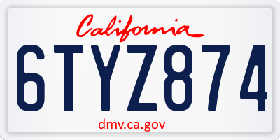 CA license plate 6TYZ874