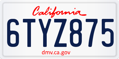 CA license plate 6TYZ875