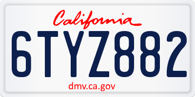 CA license plate 6TYZ882