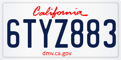 CA license plate 6TYZ883