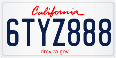 CA license plate 6TYZ888