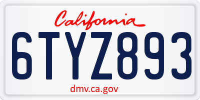 CA license plate 6TYZ893