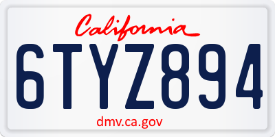 CA license plate 6TYZ894