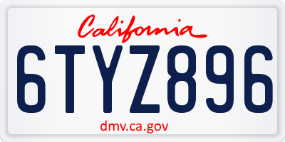 CA license plate 6TYZ896