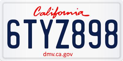 CA license plate 6TYZ898
