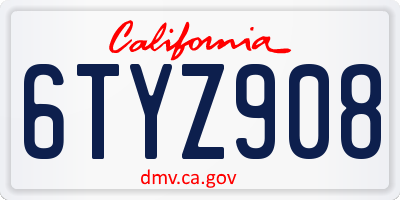 CA license plate 6TYZ908