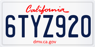 CA license plate 6TYZ920