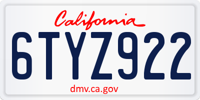 CA license plate 6TYZ922