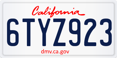 CA license plate 6TYZ923