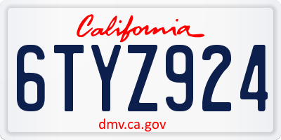 CA license plate 6TYZ924