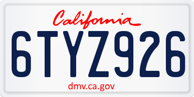 CA license plate 6TYZ926