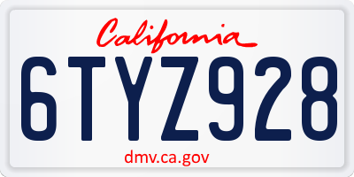 CA license plate 6TYZ928