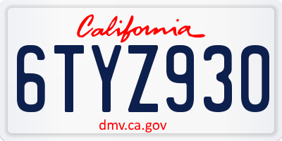 CA license plate 6TYZ930