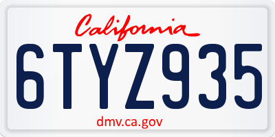 CA license plate 6TYZ935