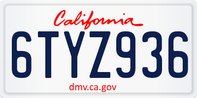 CA license plate 6TYZ936