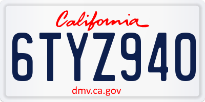 CA license plate 6TYZ940
