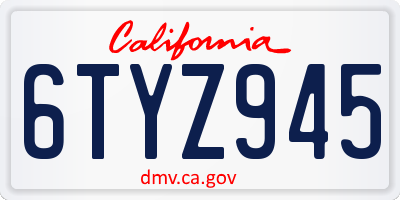 CA license plate 6TYZ945