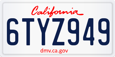 CA license plate 6TYZ949