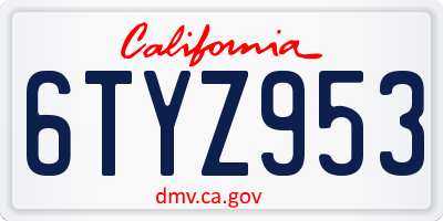 CA license plate 6TYZ953