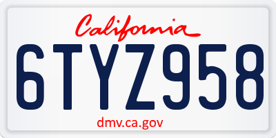 CA license plate 6TYZ958
