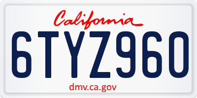 CA license plate 6TYZ960