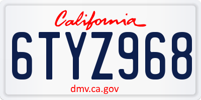 CA license plate 6TYZ968