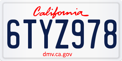 CA license plate 6TYZ978