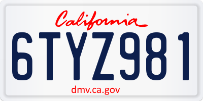 CA license plate 6TYZ981