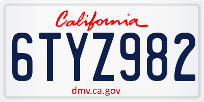 CA license plate 6TYZ982