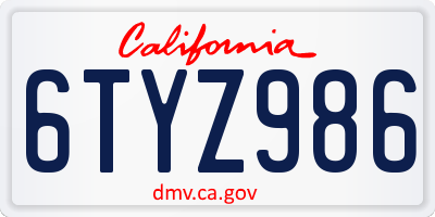 CA license plate 6TYZ986