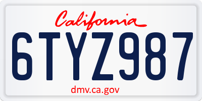 CA license plate 6TYZ987