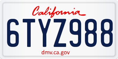 CA license plate 6TYZ988