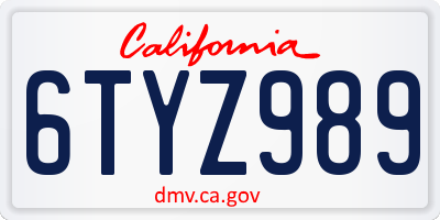 CA license plate 6TYZ989