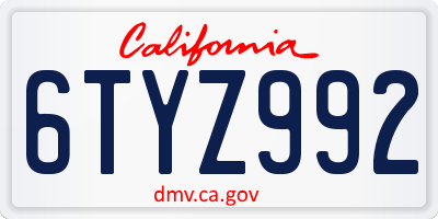 CA license plate 6TYZ992