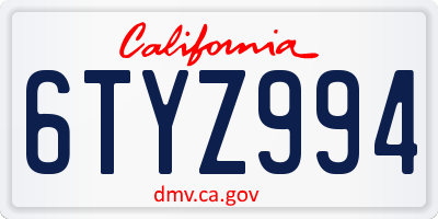 CA license plate 6TYZ994