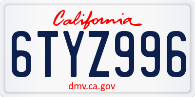 CA license plate 6TYZ996