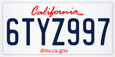 CA license plate 6TYZ997