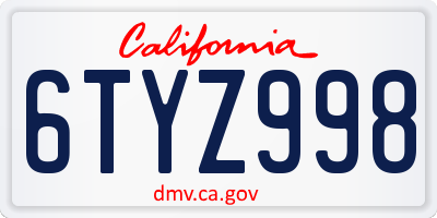 CA license plate 6TYZ998
