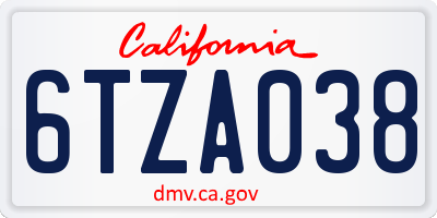 CA license plate 6TZA038