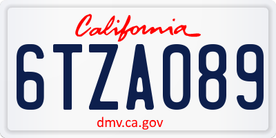 CA license plate 6TZA089