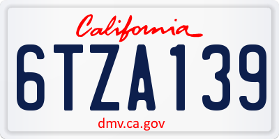 CA license plate 6TZA139