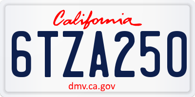 CA license plate 6TZA250