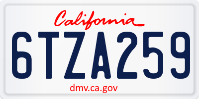 CA license plate 6TZA259