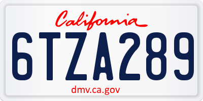CA license plate 6TZA289