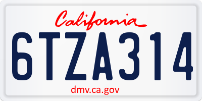 CA license plate 6TZA314