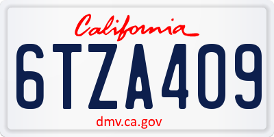 CA license plate 6TZA409
