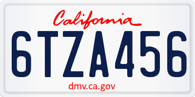 CA license plate 6TZA456