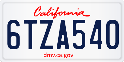 CA license plate 6TZA540